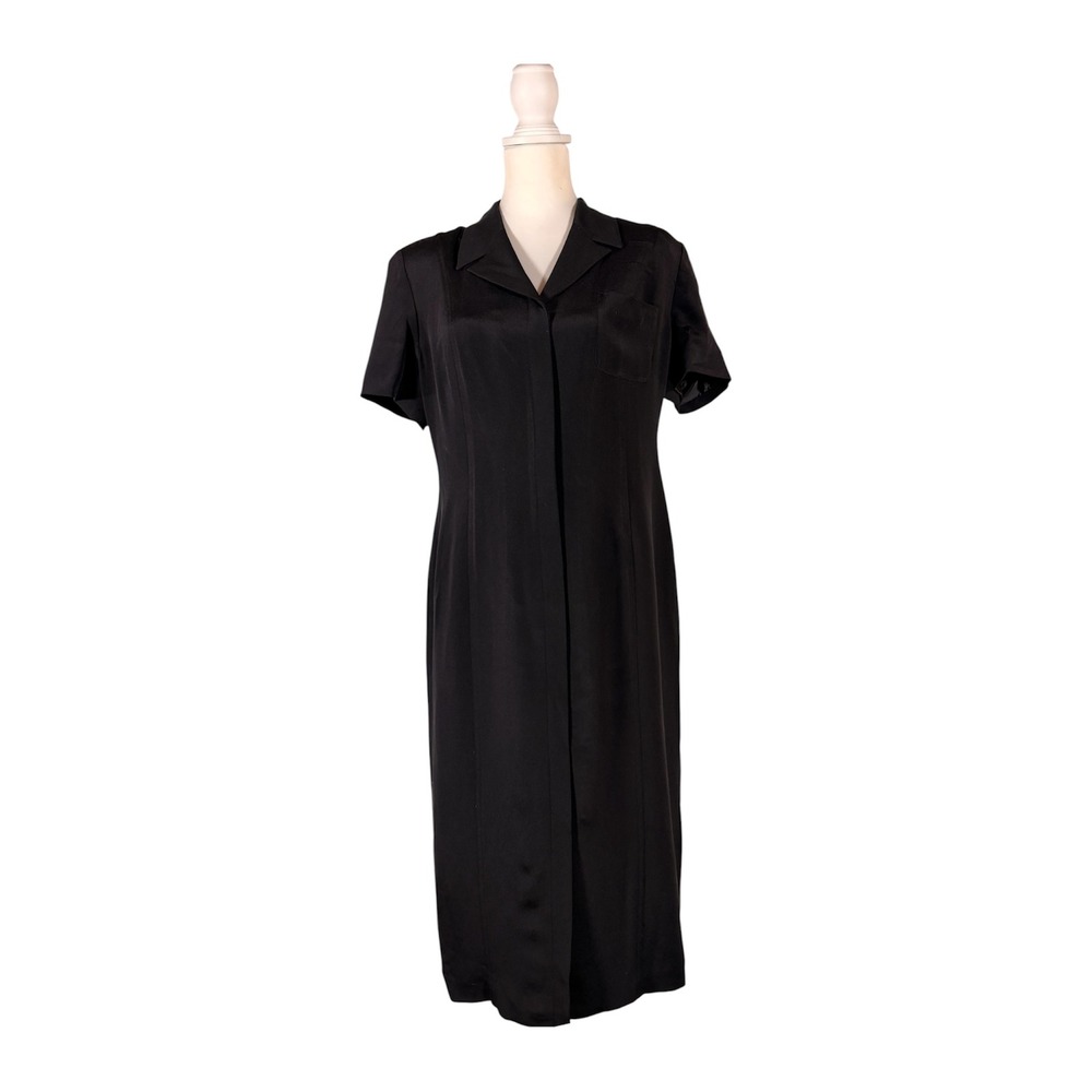 Vintage 90s Talbots 100% Black Silk Dress 12 Petites Dark Academia Quiet Luxury